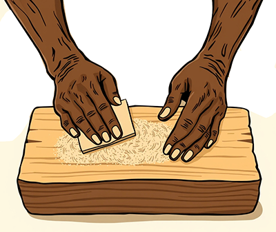 Scrubbing Wood with Sandpaper